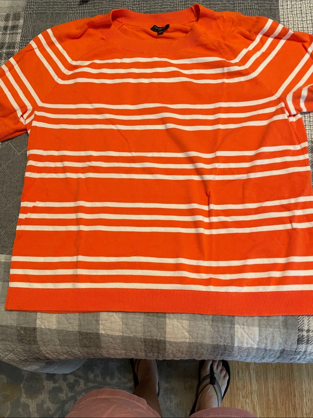 Talbots Orange & White Striped Short-Sleeve Sweater